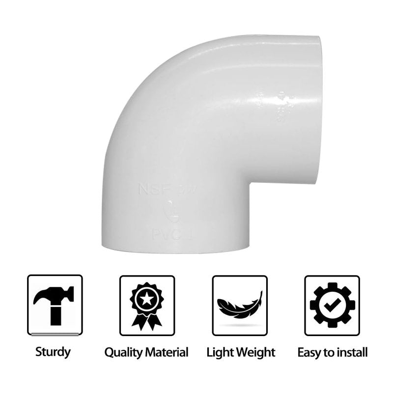 Fitvell 5PCS 1-1/2" 90 Degree Elbow PVC Pipe Fitting Adapter Coupling Connector Schedule 40 Slip (Socket x Socket) White Color