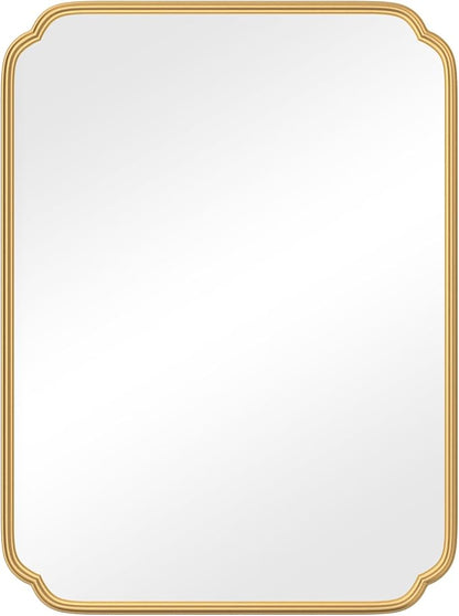 30" x 40"Gold Bathroom Mirror for Over Sink, Modern Rounded Corner Rectangle Wall Mirror for Bathroom Vanity Decorative with Non-Rusting Iron Metal Framed (Horizontal/Vertical)