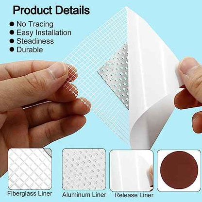12 PCS Drywall Repair Patch Kit, 2 inch Self Adhesive Aluminum Repair Patch Metal Sheetrock Ceiling Mesh Repair for Plasterboard Drywall Hole Repair
