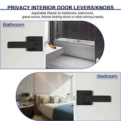 Privacy Door Levers, 4 Pack Matte Black Door Handles Heavy Duty Bed and Bath Door Locks Interior Keyless Locksets, Reversible for Left Right Handed Doors