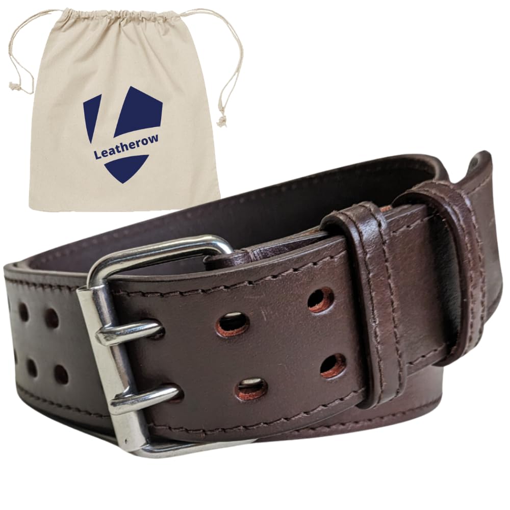 Leatherow 2 Inch Wide Leather Tool Belt for Men Work | Oil Tanned Adjustable Belt for Carpenters, Electricians, Contractors (Brown, 30"-46")