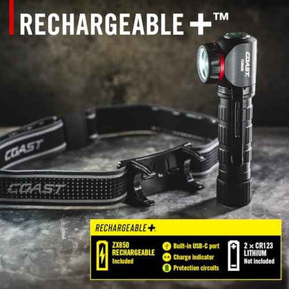 Coast TXM50R 1250 Lumen Rechargeable LED Headlamp with Magnetic Base - 27 Hour Runtime, Easily Converted to Handheld Flashlight, Helmet Mounting Bracket Included, for Work and Outdoors