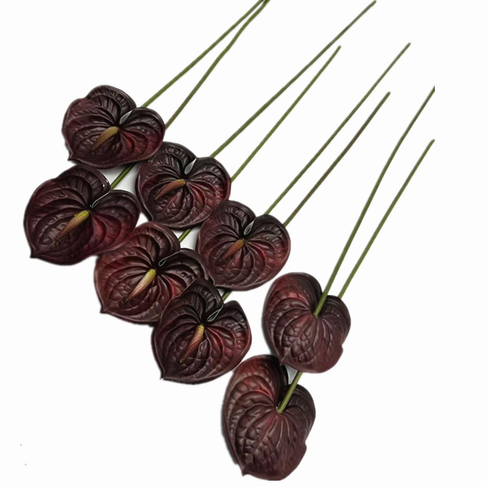 forestmistry 8pcs Burgundy Anthurium Artificial Flowers Lifelike Fake Flowers 5.5" Head for Table Centerpieces Bridal Wedding Festival Christmas Hotel Home Floral Decor (Burgundy)