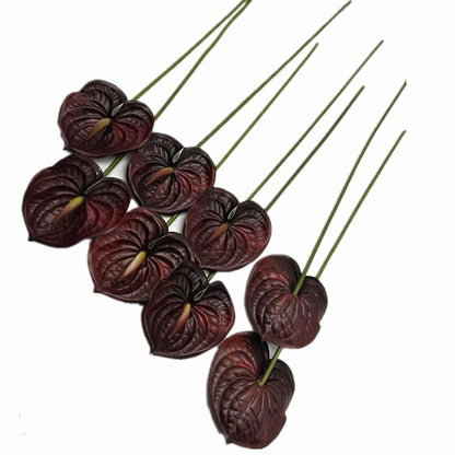 forestmistry 8pcs Burgundy Anthurium Artificial Flowers Lifelike Fake Flowers 5.5" Head for Table Centerpieces Bridal Wedding Festival Christmas Hotel Home Floral Decor (Burgundy)
