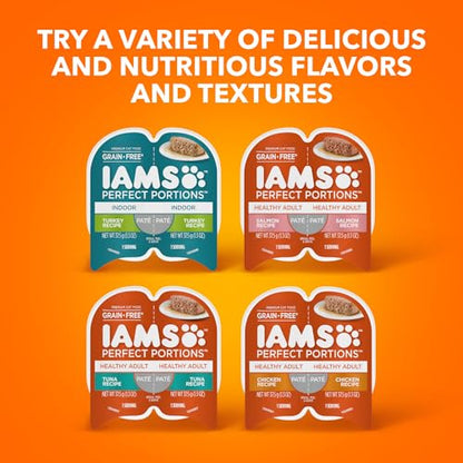 IAMS Perfect Portions Healthy Adult Grain Free Wet Cat Food Pate, Chicken Recipe, 2.6 oz. Easy Peel Twin-Pack Trays (24 Count, 48 Servings)