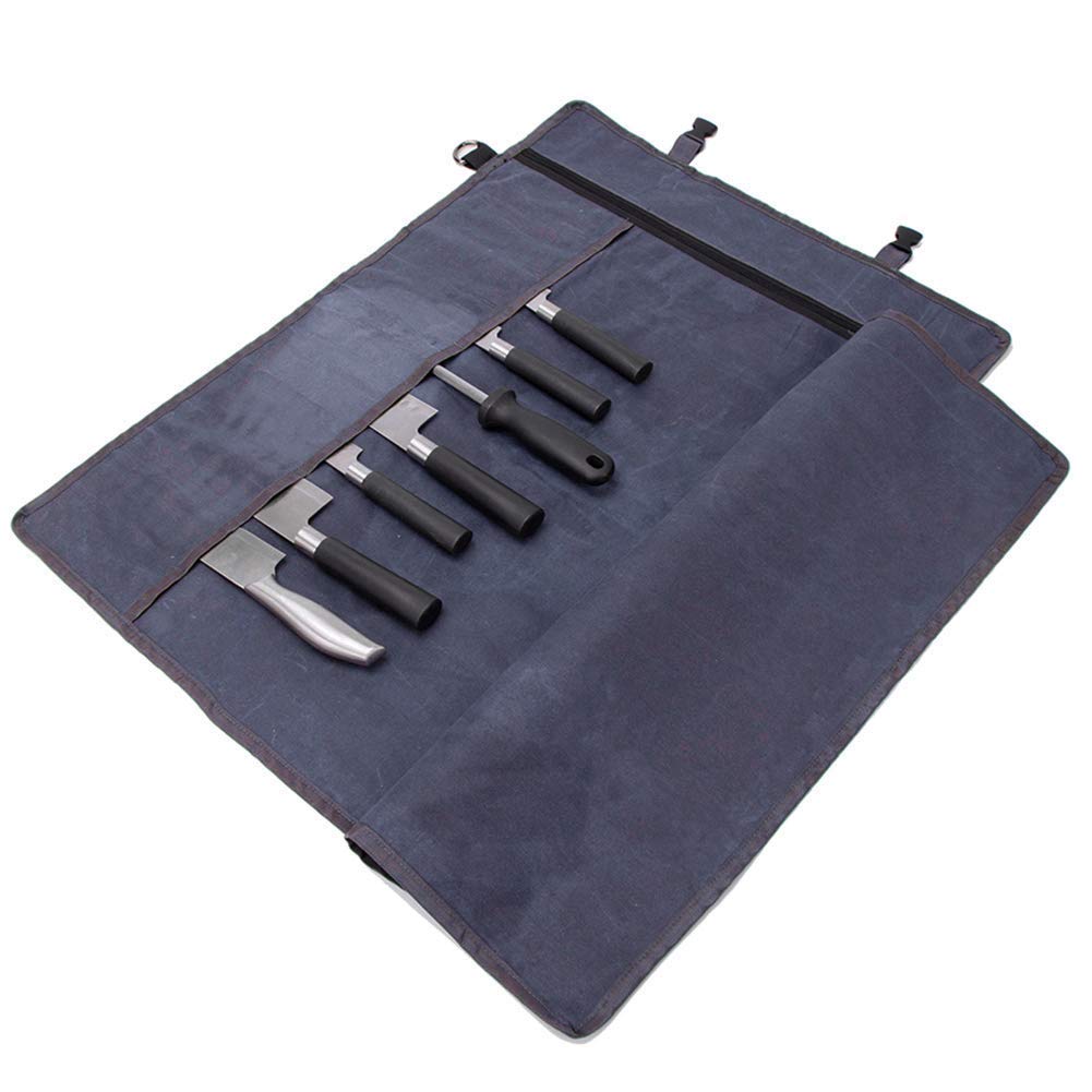 Chef’s Knife Roll Bag,Waxed Canvas Knife Cultery Carrier,Portable Chef Knife Cases,Knife Pouch Holders With 10 Slots Plus 1 Zipper Pockets Can Hold Home Kitchen Knife Tools Up To 18.8”