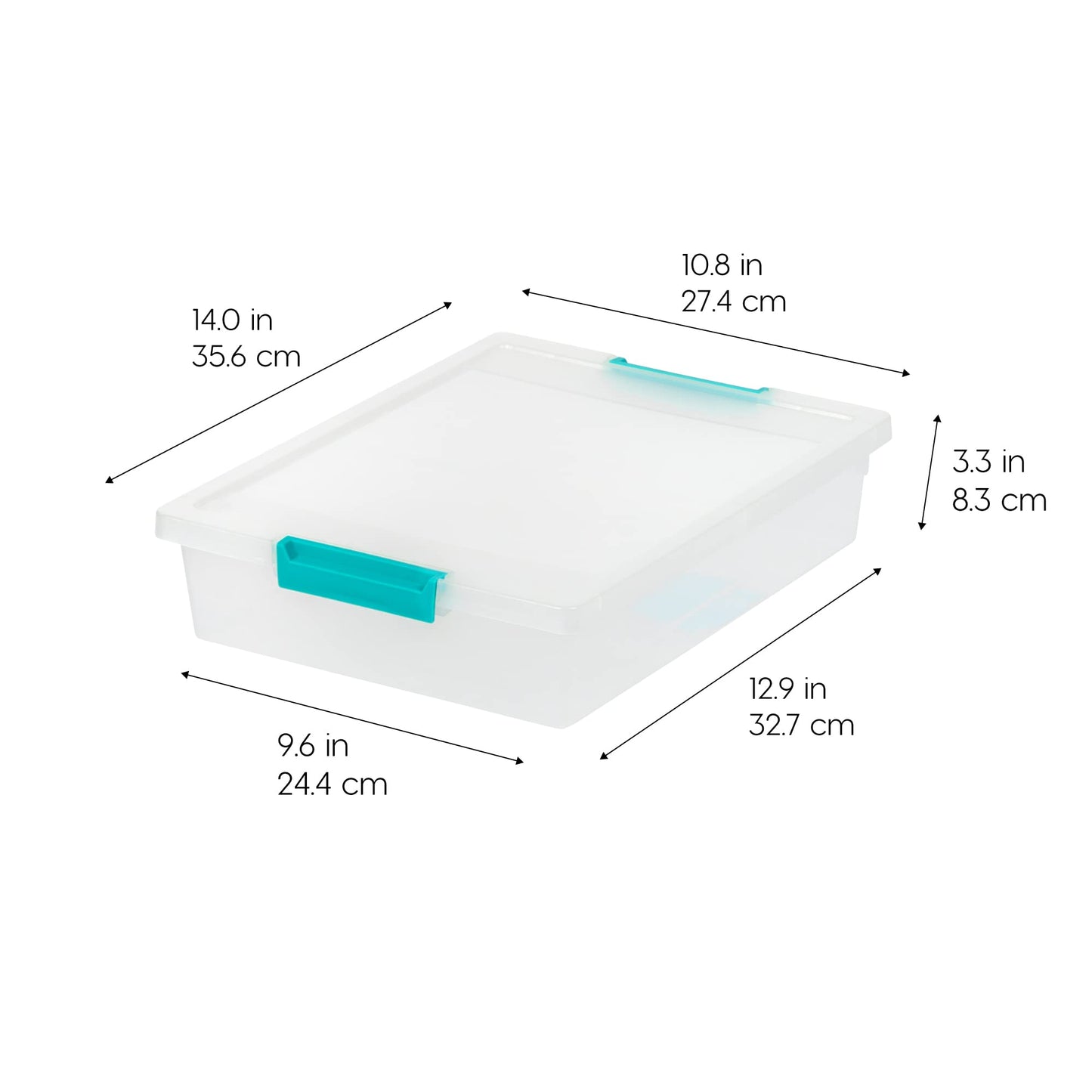 IRIS USA 6 Qt. Craft Storage Bins with Lids, 4-Pack, |Made in USA|, Clip Box, Small Plastic Sensory Bin Tote Organizer Containers for Art Supplies, Paper, & Office, Stackable - Clear/Seafoam Blue