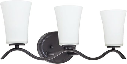 3 Light Bathroom Vanity Light Fixture, Oil Rubbed Bronze Vanity Light Fixtures with Milky White Glass Shade, Modern Bathroom Wall Sconces Lights Over Mirror