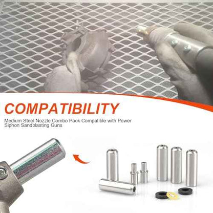 Medium Steel Nozzle Combo Pack Compatible with Siphon Sandblasting Guns, Siphon Sand Blast Gun Nozzle Tip Parts Enhance Sandblasting Power & Boost Efficiency, Providing a Superior Performance Upgrade