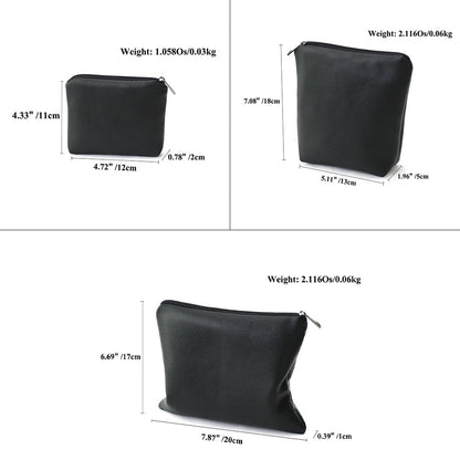BBORGDC Small Cosmetic Bag Set of 3 for Purse, Black PVC Leather Cosmetic Pouches, 3 Sizes Zipper Organizer for Travel & Toiletries, Daily Bag Organizer, Gift for Women