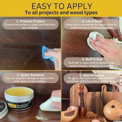 Beeswax Woodcut Premium 7oz, Wood Cream, Food Safe for Cutting Boards, Woodturning, Furniture, Benchtops, Cupboards, Baby Toys, Floors and Leather. Aluminium Container with Sponge