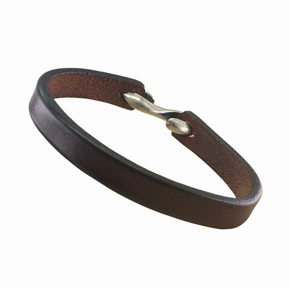 CJMILADO Mens Genuine Leather Bracelet - Handmade Adjustable Leather Cuff Bracelet punk Style leather wrap Wristband for Men (S-Hook Brown)