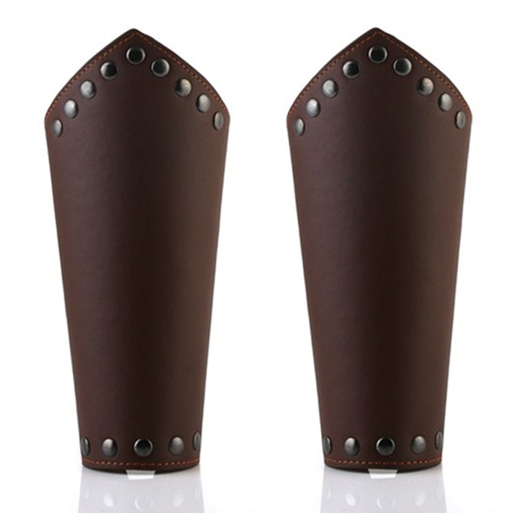 HZMAN Faux Leather Arm Guards - Medieval Cross Bracers - One Size (Brown)