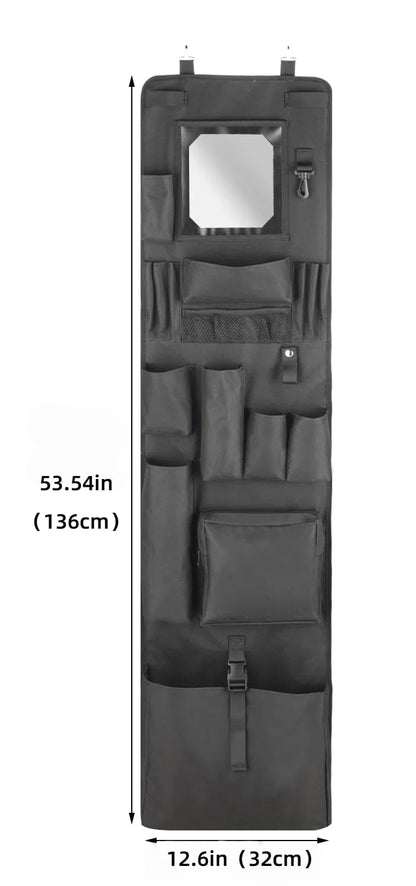Chuanke Police Style Hanging Closet Shelf Hanging Work Locker Organizer 53.54 x 12.6 Inches Door Locker Organization with Acrylic Soft Mirror Waterproof 600D Oxford Cloth (Black)