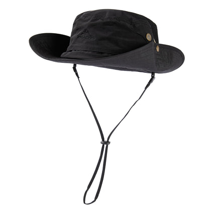 Comhats UPF 50 Sun Hats Wide Brim Summer Safari Hat Fishing Hiking Boonie Hats for Men Chin Strap Waterproof Black Medium Large