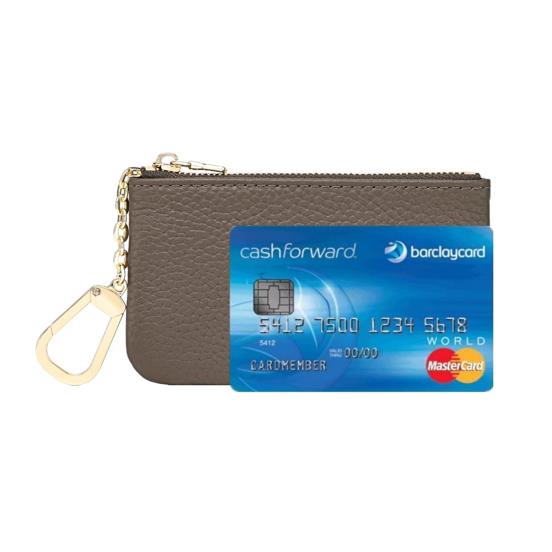 Masien Rauder Luxury Zip Key Chain Pouch | Mini Coin Purse Wallet Card Holder with Clasp | for Men Women (Grey - Pebbled Leather)