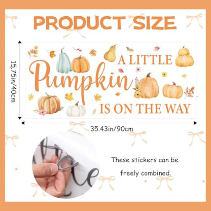 A Little Pumpkin is On The Way Decal - Autumn Fall Pumpkins Backdrop Decals for Baby Shower Party Decorations, Halloween Balloon Arch Sticker for Gender Reveal Party Supplies