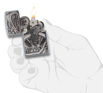 Zippo Harley-Davidson Motor Flag Emblem Street Chrome Pocket Lighter