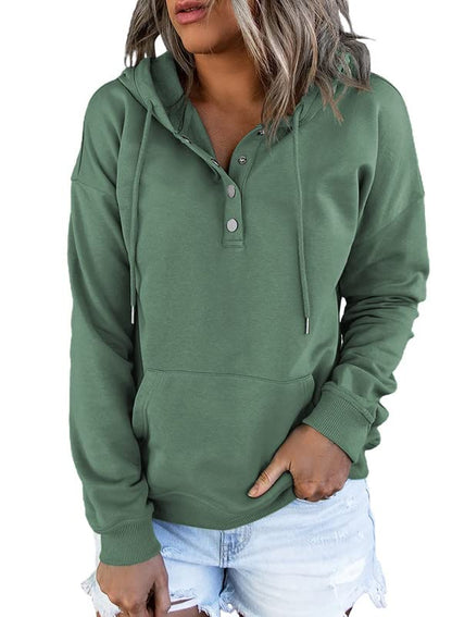 Dokotoo Hoodies For Women Drawstring Long Sleeve Front Button Collar Hooded Pullovers with Pockets Winter Sweatshirt Loose Fit Casual Ladies Fall Shirt Tops X-Large Green