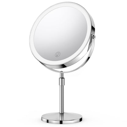 Lighted Makeup Mirror, Rechargeable Height Adjustable Double Sided, 1x/10x Magnifying with 3 Color, Brightness Adjustable, 360° Rotation Vanity, Gift for Women