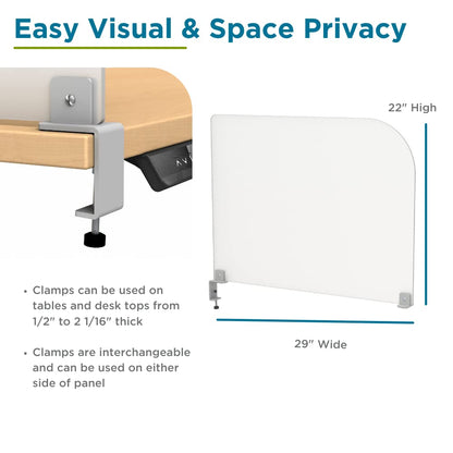 Desk Divider for Students and Desk Privacy Panel. Office Partitions and Ideal Cubicle Light Shield. Frosted Acrylic Clamp-on Desk Partition - 29” W x 18”H Divider