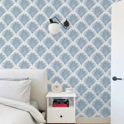 Rugreat Blue/White Wallpaper Peel and Stick Modern Palm Leaf Contact Paper for Cabinets Self Adhesive Removable Wallpaper for Bedroom Boho Geometric Contact Paper Bathroom Waterproof 17.3inW 78.7inL