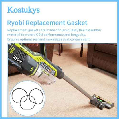 Replacement Gasket for Ryobi 18v Stick Vacuum Cordless Dust Bin Lid, Compatible with PCL720, PBLSV716, PBLSV717 - Canister Missing Seal Attachments (3/Pack)