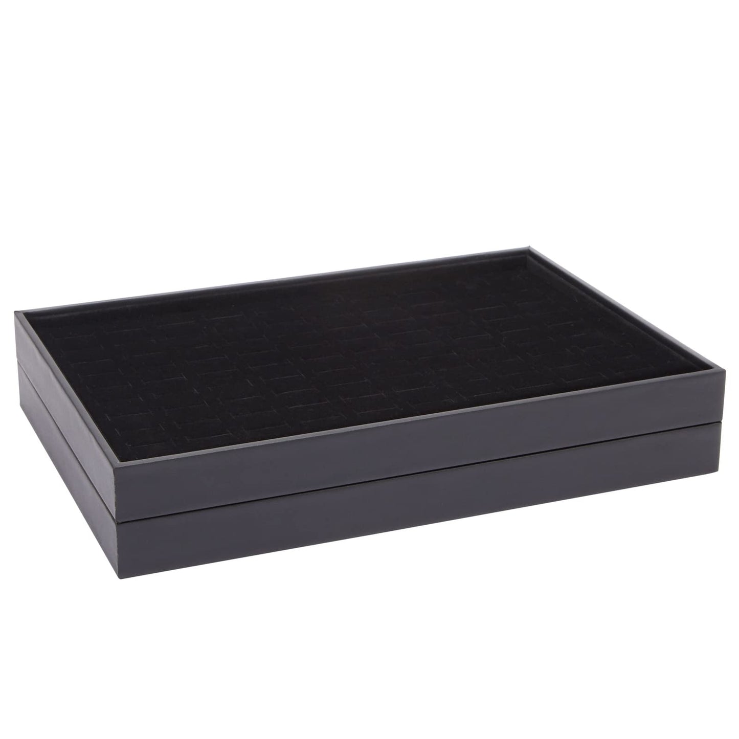 Juvale Ring Display Tray - Velvet Protection & Jewelry Display - Removable Pad & Earring Storage - Stackable Jewelry Trays & Glasses Holder for Nightstand - Pack of 2, 13.8 x 9.5 x 1.3 in, Black