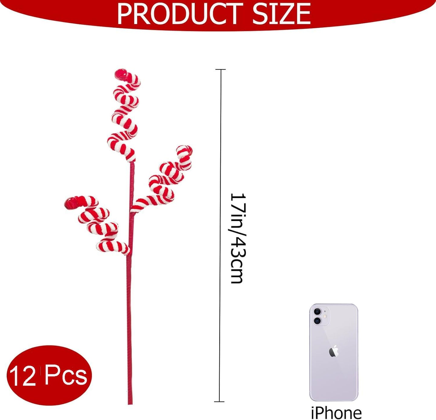 12 Pcs Candy Cane Christmas Decorations, 17 Inch Large Ornaments for Tree Picks, Tree Decorations, Red and White Ornaments, Big Tree Topper Filler