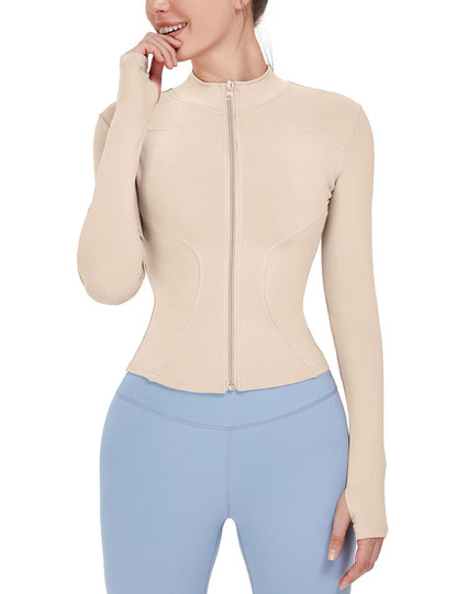 Gacaky Women's Slim Fit Lightweight Athletic Full Zip Stretchy Workout Running Track Jacket with Thumb Holes