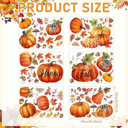 Eersida 6 Sheets 89 Pcs Thanksgiving Wall Decals Fall Oil Painting Pumpkin Wall Decals Maple Leaves Stickers for Thanksgiving Glass Autumn Home Decor and Fall Decoration Kitchen Living Room