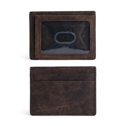NKPT Thin RFID Leather Credit Card Holder Wallet for Men or Women | Small Slim Design, Brown