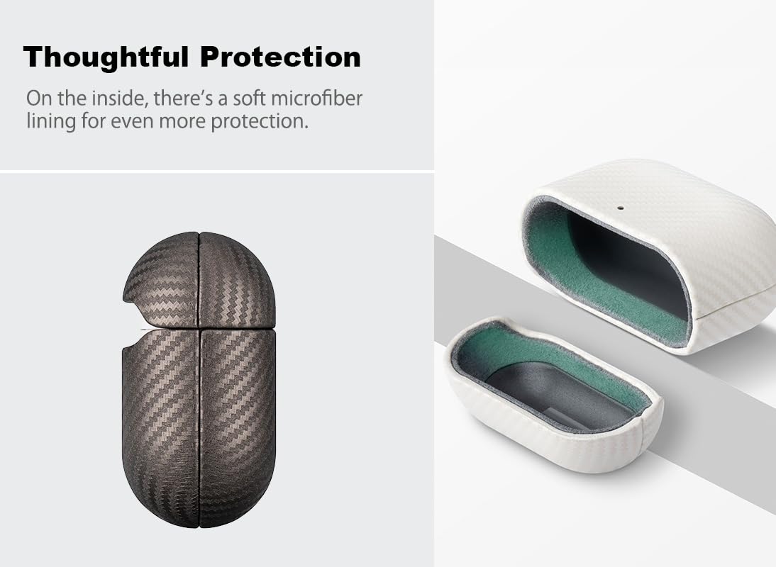 Haobobro Leather Case for AirPods 4 / AirPods 4 with Active Noise Cancellation Case Cover - Selected Skin-Friendly Leather, Carbon Fibre Texture, Handmade Drop Protective Hard Cover - Desert Titanium