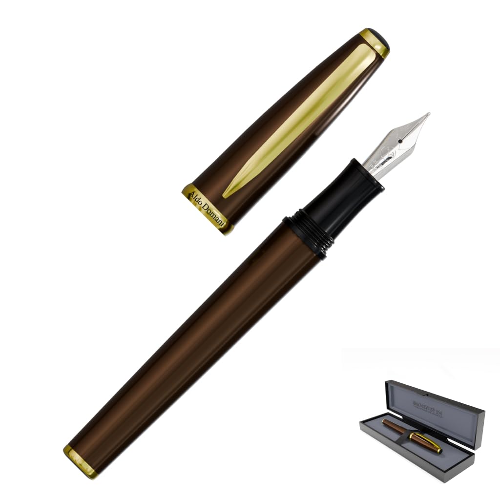 Monteverde USA Aldo Domani Fountain Pen Brown – Medium Nib – Free Ink Bottle, Converter & 2 Cartridges – Gift Box Included