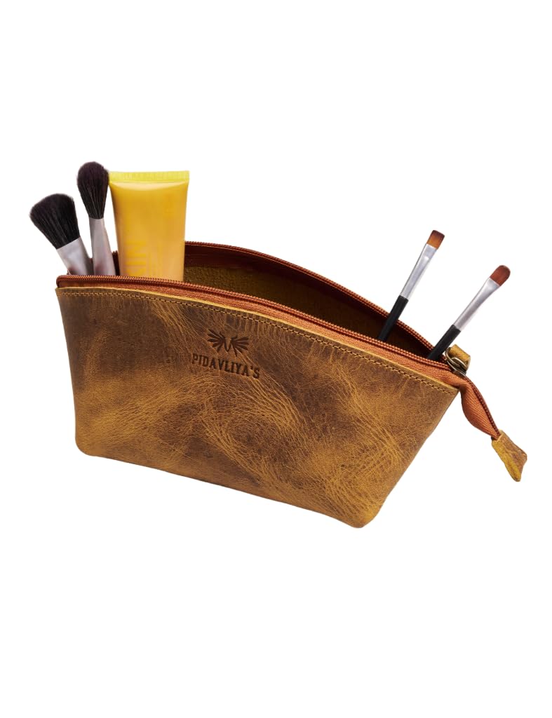 PIDAVLIYA'S Genuine Leather Versatile Gondola Style Handbag - Cosmetic, Toiletry, Makeup, Shaving Organizer Bag - Dopp Kits - Unisex (Antique Brown)