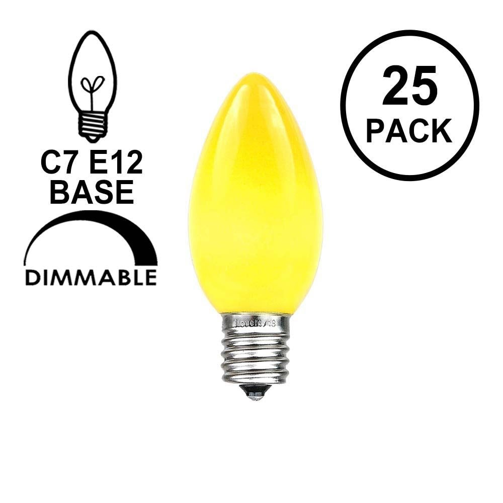 Novelty Lights, Inc. C7-5C-YE Ceramic Outdoor Patio Party Christmas Replacement Bulbs, Yellow, 25 Pack