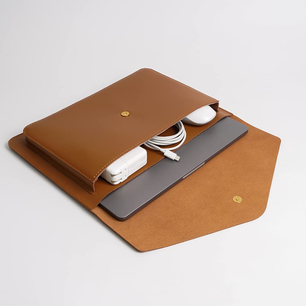 Benfan Leather Laptop Sleeve 13 Inch Compatible for 2024 13inch MacBook Air A3113 M3,13 MacBook Pro M2, Surface Pro 3 4 5 6 7, Dell XPS 13 Color Color Brown