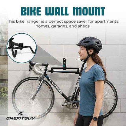 Foldable Bike Wall Mount 1-Pack, Space Saving Horizontal Bike Rack with Adjustable Hanger and EVA Covers, Includes Screws for Garage, Indoor, or Shed