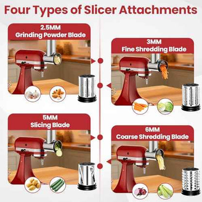 Stainless Steel Slicer Shredder Attachment for KitchenAid Stand Mixers, Large Vegetable Slicer Cheese Grater Attachment for Kitchenaid, Salad Maker Grinding Powder with 4 Blades