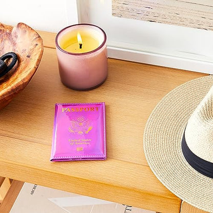 Pretty Little Passports Chrome Holographic Iridescent USA Passport Holder Cover Wallet - Unisex Adults - Faux Leather - RFID Protected - Pink & Gold