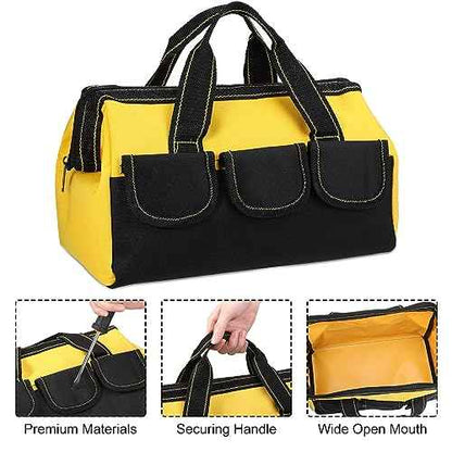 Sanwuta 9 Pcs Tool Bag for Men 3 Heavy Duty Wide Mouth Tool Bags and 6 Small Waterproof Pouch Tote for Electrician Carpenter Mechanic Father's Day Christmas Gifts(13 Inch,Blue Red Yellow)