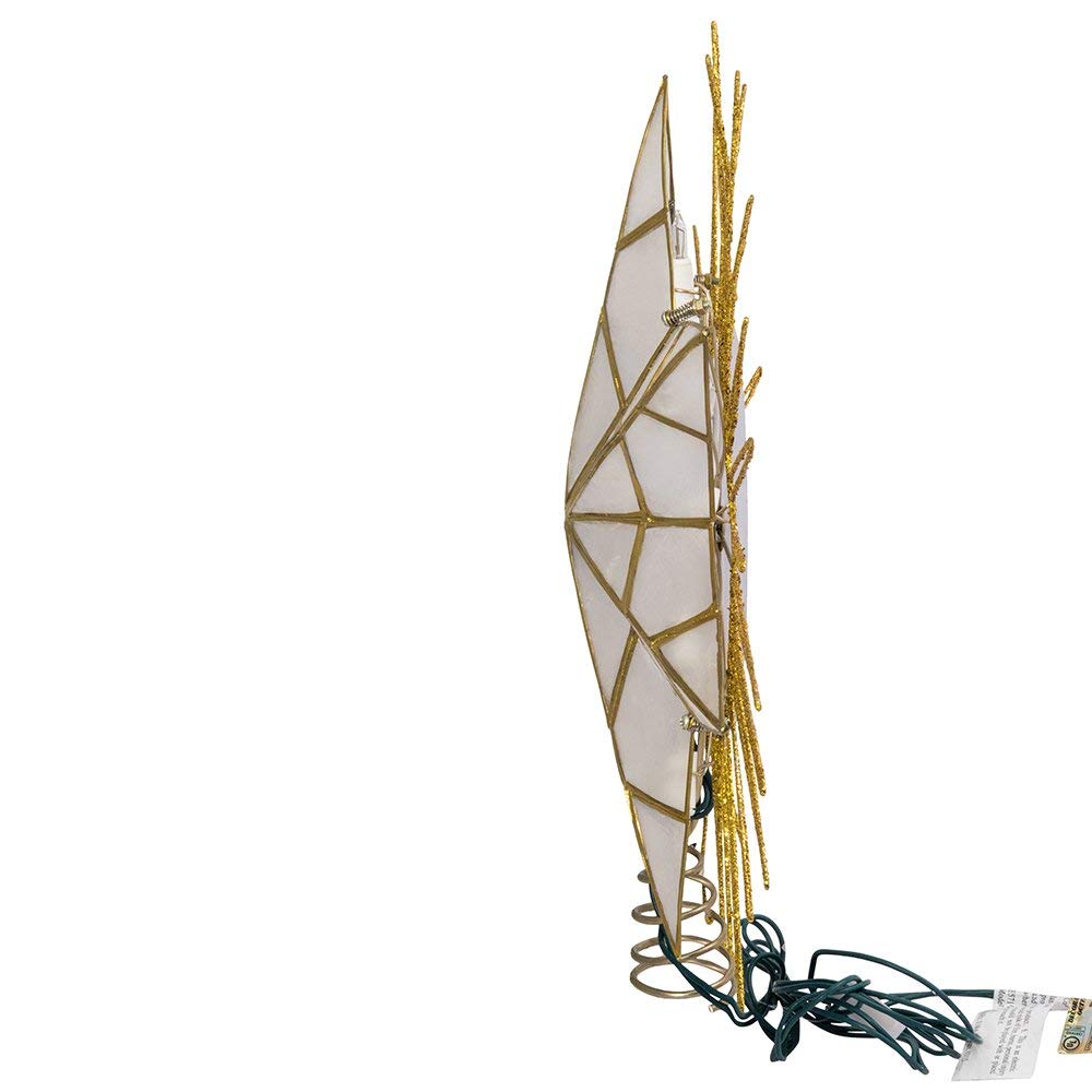 Kurt Adler 12" 7-Point Natural Capiz Lighted Tree Topper | Christmas Tree Star Topper | Gold Tree Topper Star with Lights | Light Up Star Christmas Tree Topper w/Wire Rays Accent (12 Inches, Gold)