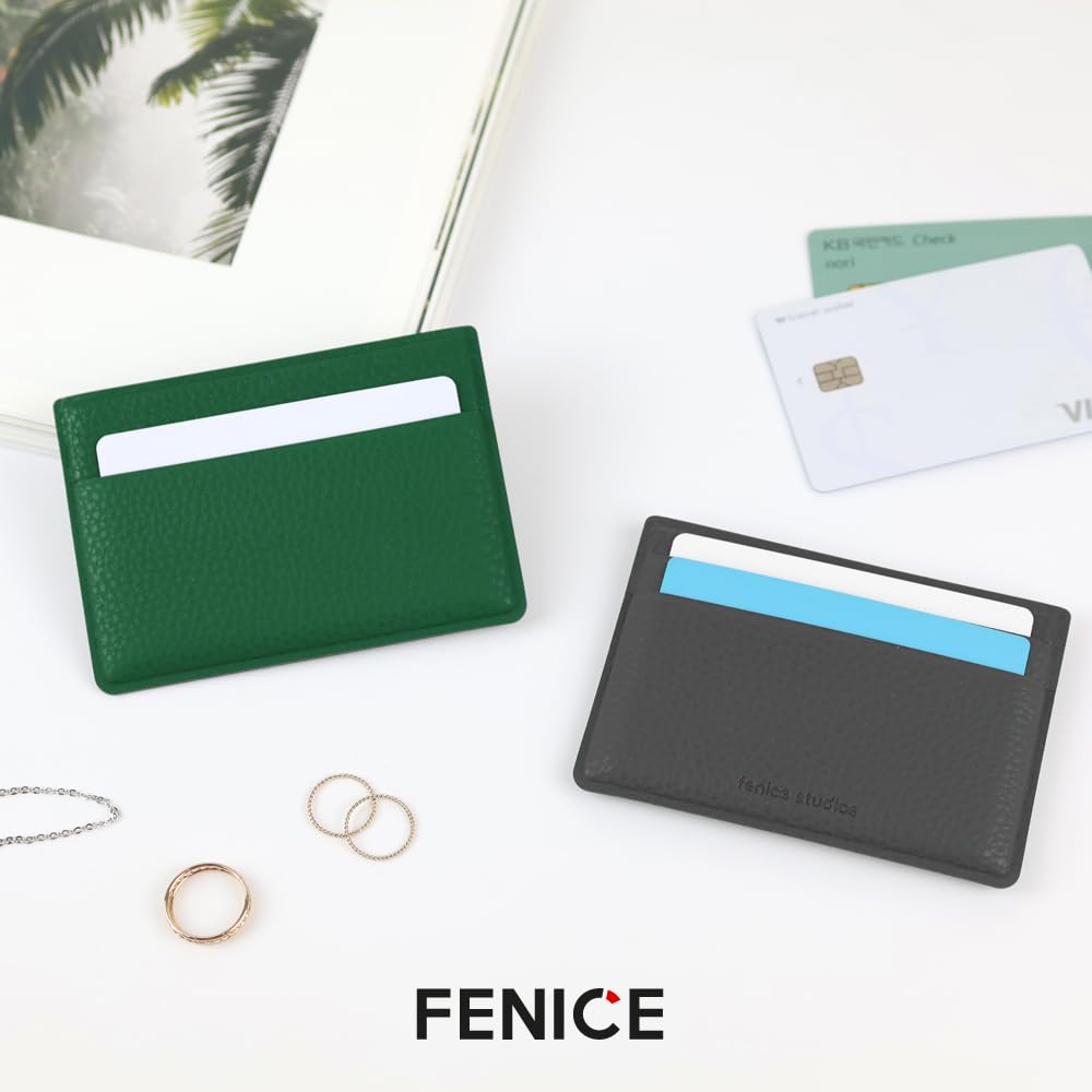 Fenice Card Holder Pocket Holder Simple Wallet Vegan PU Leather with Slim Minimalist Look for Men & Women (BLACK)