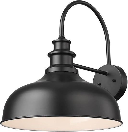 Bestshared Large Outdoor Farmhouse Barn Lights 16 Inch Dome Outdoor Wall Lighting Fixture Industrial Wall Sconces Exterior Mount Lantern Light for Porch,Entryway,Garage (1Pack,Black+White)