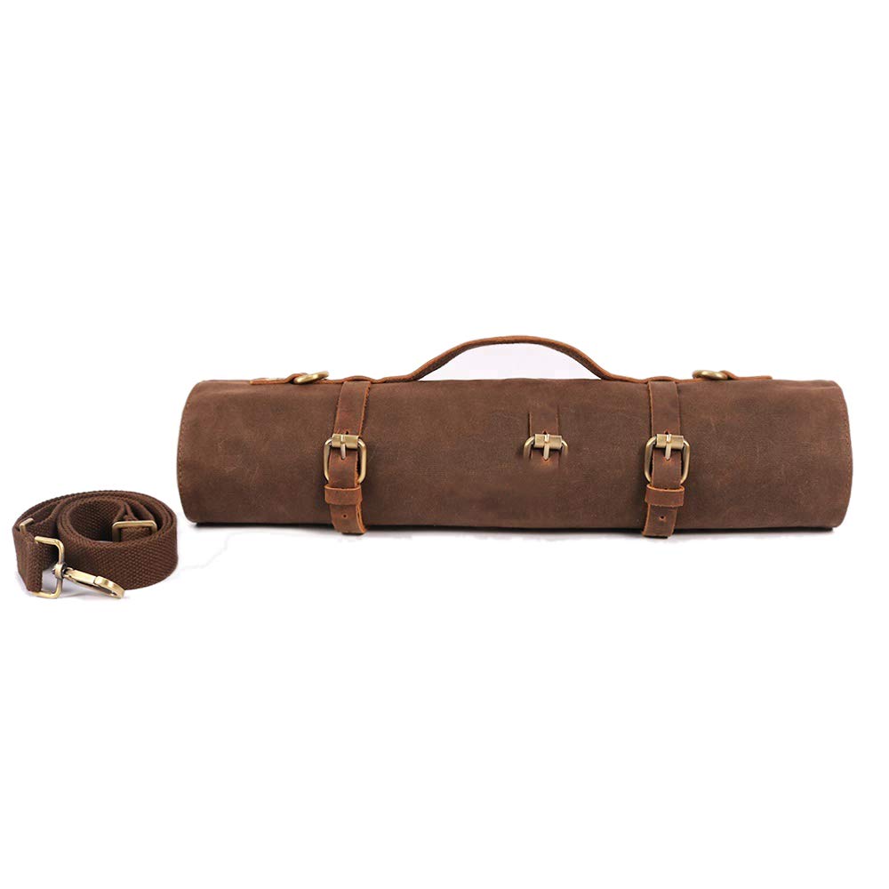 Large Chef’s Knife Roll Bag,Heavy Duty Waxed Canvas Knife Carrier,11 Pockets Kitchen Cooking Tools Storage Case, Easily Carried By Shoulder Strap ForProfessional Chefs,Culinary School Students