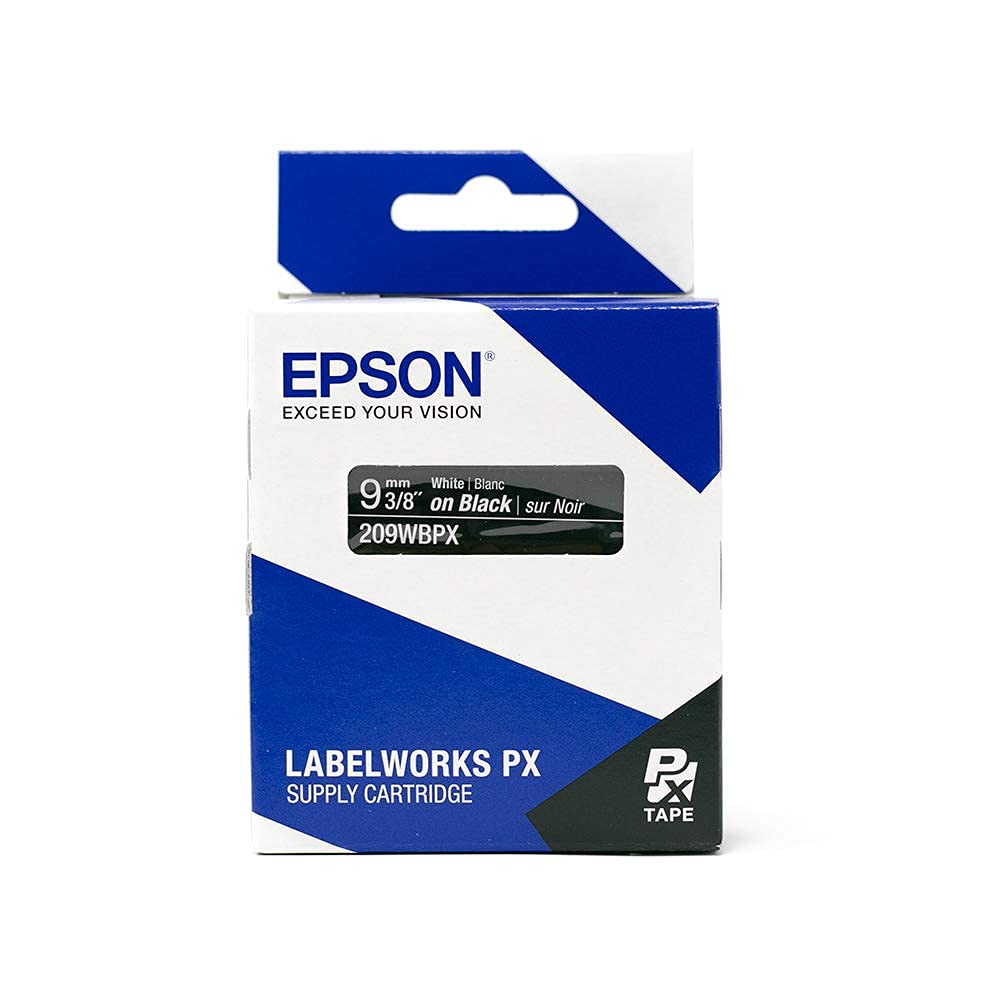 Epson LABELWORKS 209WBPX PET Tape Cartridge - White on Black Standard Industrial Label Maker Tape - 3/8" (9MM) Wide, 30 ft