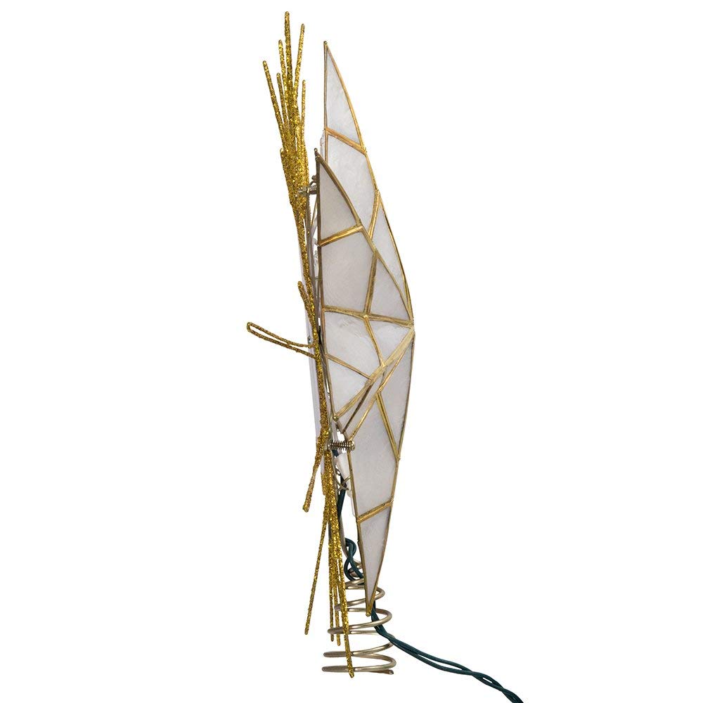 Kurt Adler 12" 7-Point Natural Capiz Lighted Tree Topper | Christmas Tree Star Topper | Gold Tree Topper Star with Lights | Light Up Star Christmas Tree Topper w/Wire Rays Accent (12 Inches, Gold)