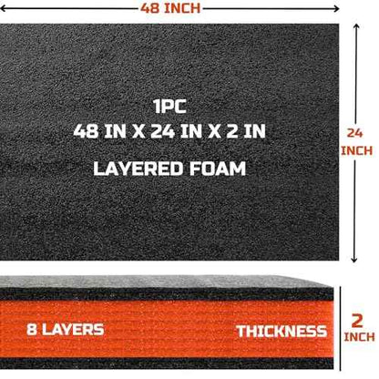 ONREVA Tool Box Foam, 1PC 48x24x2 inch, Foam Inserts for Cases, Polyethylene Storage Sheets for Toolbox Hard Case, Tool Shadow Insert, Kaizen Organizer Sheet, Black with Orange