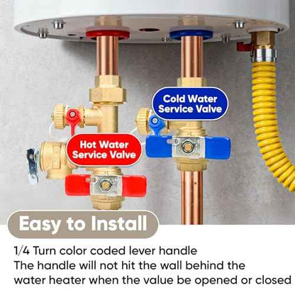 Upgrade 3/4 Inch IPS Isolator Tankless Water Heater Service Valve Kit, Isolation Valve with Pressure Relief Valve, Lead-Free Brass, Compatible with Rheem/Rinnai/EcoSmart/Navien/Noritz/Takagi/Bosch