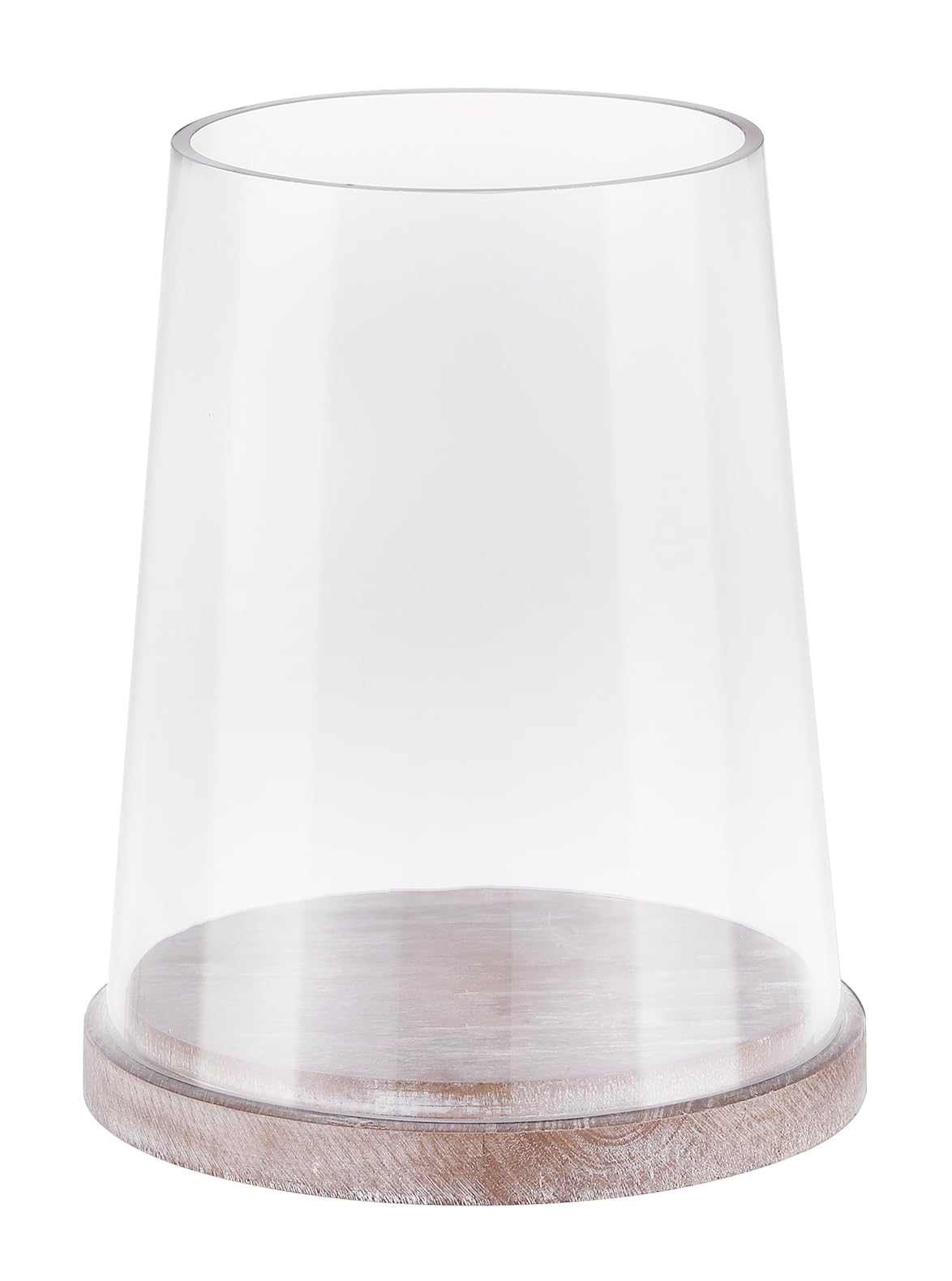 6" Wide Glass Hurricane Candle Holders with Handmade Sturdy Glass Sleeves and Distressed Brown Wood Base for Pillar Candle & Plants, Industrial, Farmhouse, Display Cloche Bell Jars, Table Centerpiece